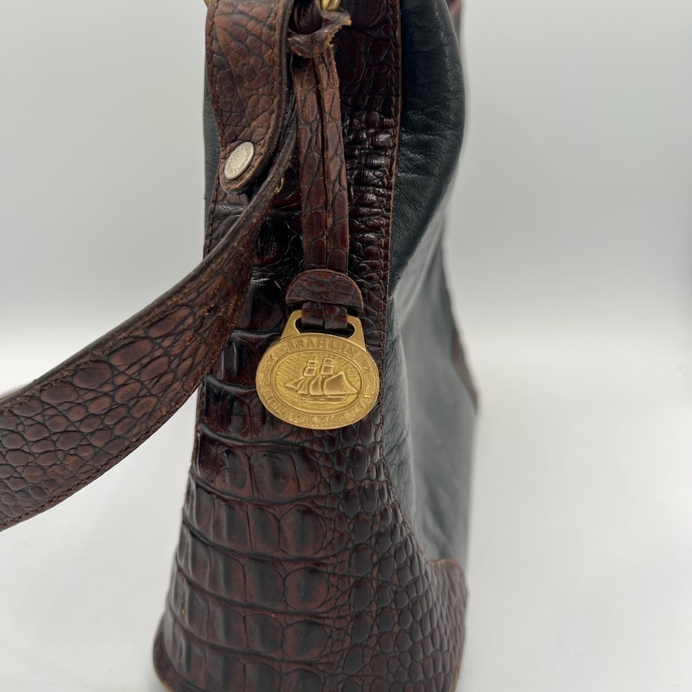 Vintage Brahmin Black and Brown Leather Shoulder Bag - Picture 3 of 10